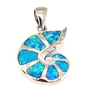 Sterling Silver 925 Elegant Lab Created Opal Snail Shaped Pendant Shiney Bright